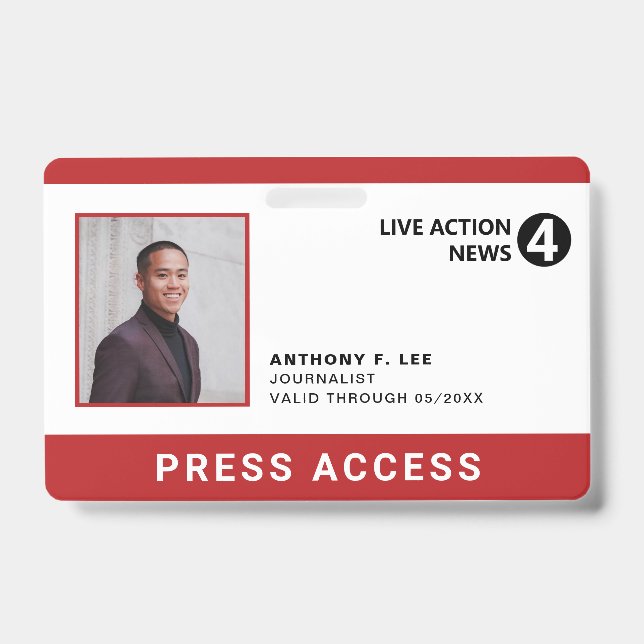 Badge Logo rouge simple Appuyez sur ID photo de l'employ (Avant)