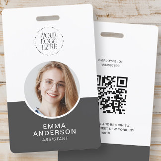 Badge Logo simple moderne Nom photo Code QR Code Employé