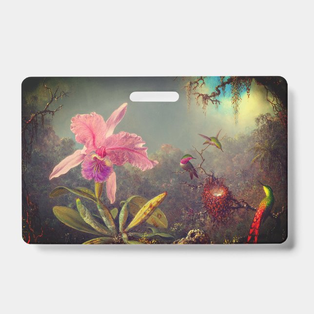 Badge L'orchidée de Cattleya et trois colibris Heade (Avant)