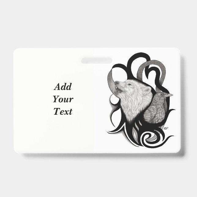 Badge Loup blanc avec art tribal coréen (Avant)