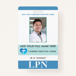 Badge LPN vertical, infirmière pratique autorisée, ID ph