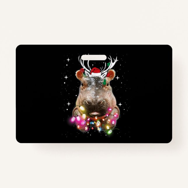 Badge Lumières de Noël Hippo Fiona Hippopotamus Lover (Devant)