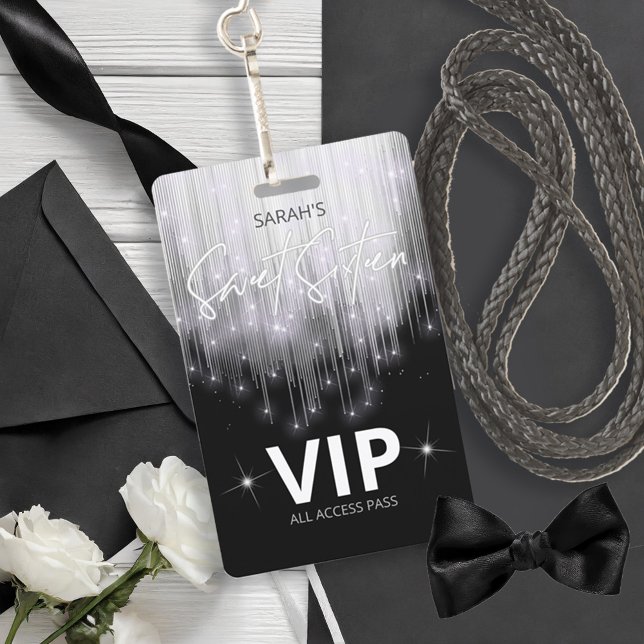 Badge Lumières en cascade Sweet 16 noir et blanc ID790 (Créateur téléchargé)