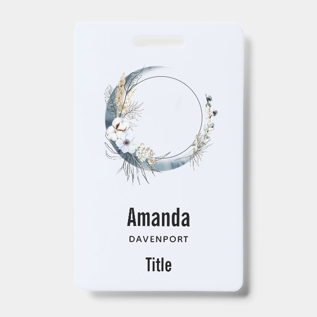 Badge Lune de croissant bleu avec fleurs blanches (Avant)