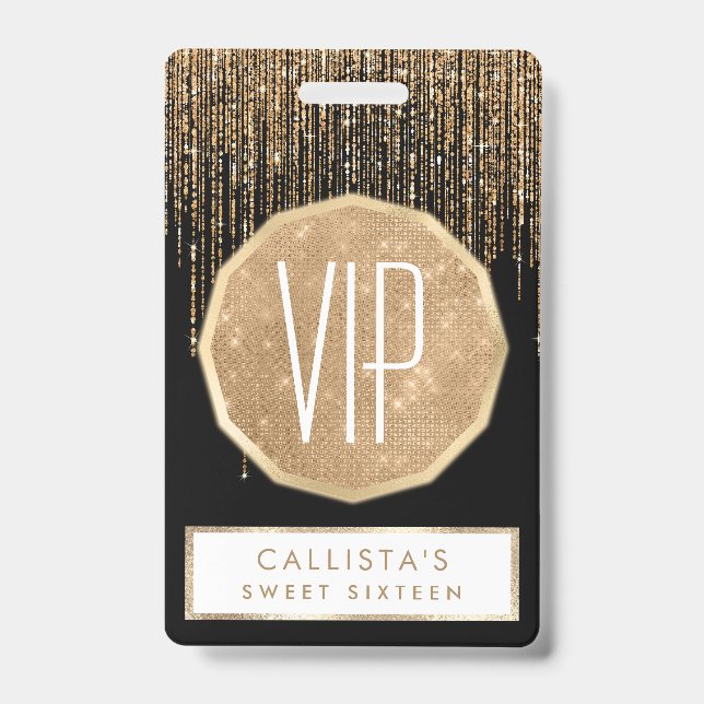 Badge Luxe Chic Black Gold Fringe Parties scintillant ét (Front)