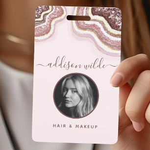 Badge Luxe en Geode d'Agate Pailleté Rose Gold Blu