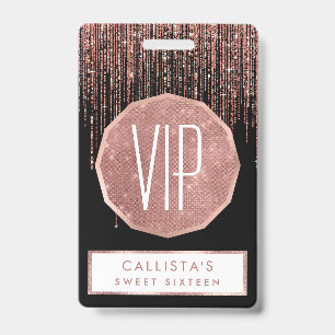 Badge Luxueux Rose Gold Noir Pailleté Frange Scintillant