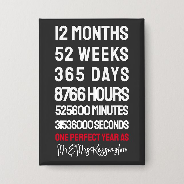 Badge M. & Mme Time 1er anniversaire du Mariage (Recto)