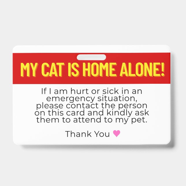 Badge Ma carte de contact d'urgence pour mon chat (Avant)