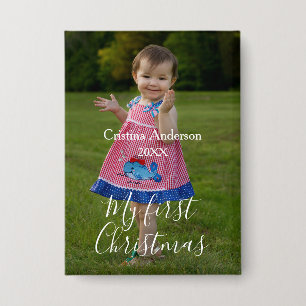 Badge ma première fille de Noël nom photo année simple