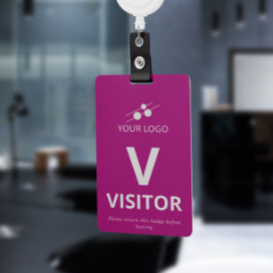 Badge Magenta Blanc Ajoutez Votre Logo Visiteur