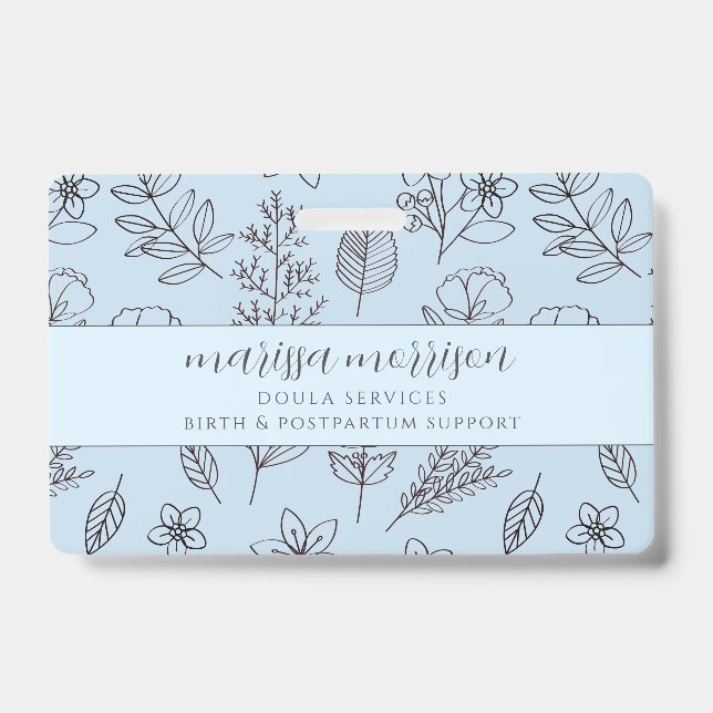 Badge Main Whimsical tiré floral Script bleu Doula (Face)