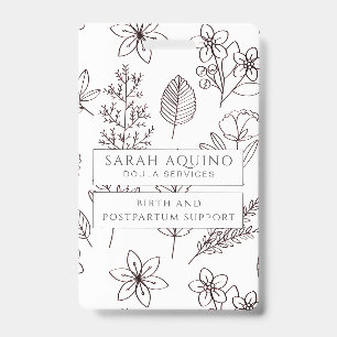 Badge Main Whimsical Tirée Florale Sur Doula Blanche
