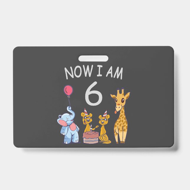 Badge Maintenant j'ai 6 ans 6ème anniversaire au Zoo (Avant)