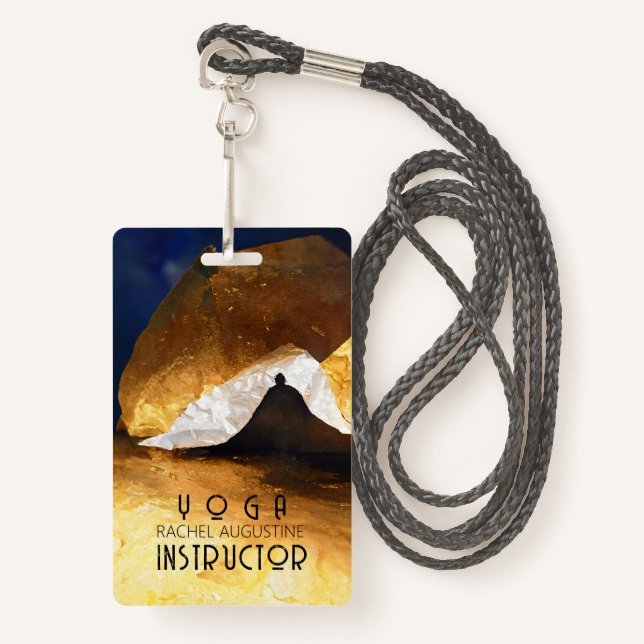 Badge Maître Reiki Maître de méditation Yoga d'or noir (Devant avec lanière)