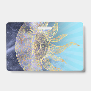 Badge Mandala Céleste Lune Soleil Doré Design