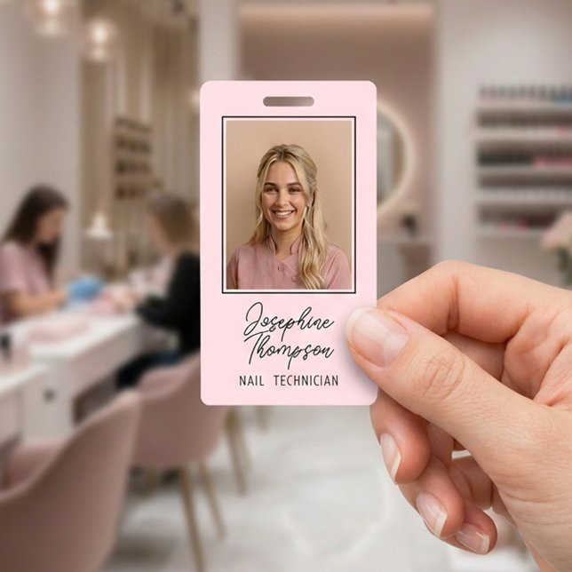 Badge Maquette de carte d'identité professionnelle en ro (Blush Pink Corporate Employee Photo ID Layout Badge)