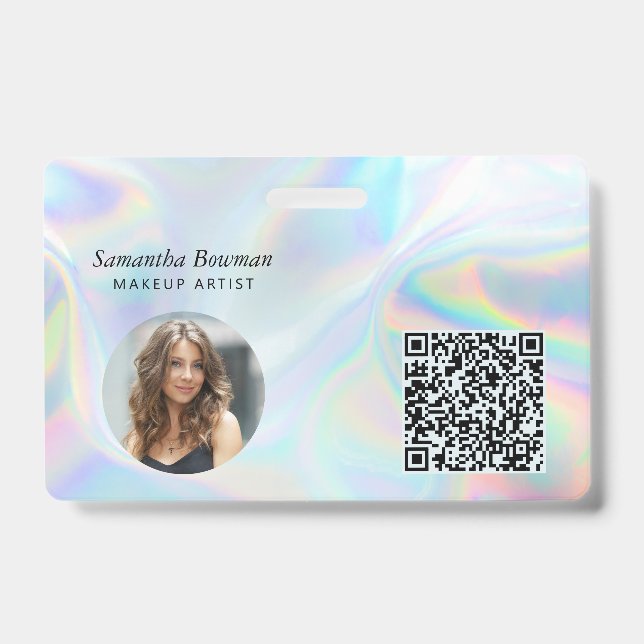 Badge Maquillage moderne QR Code Artiste Employé Hologra (Avant)
