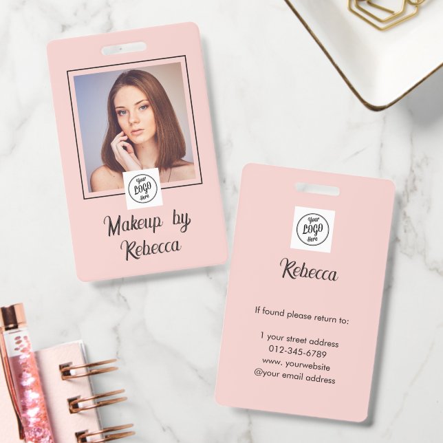 Badge Maquillage photo Logo Script Rose Pâle (Bureau)