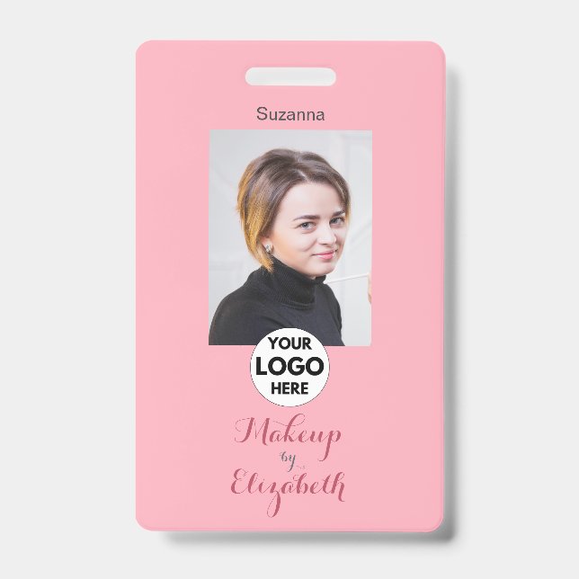 Badge Maquillage photo Logo Script Rose Pâle (Avant)
