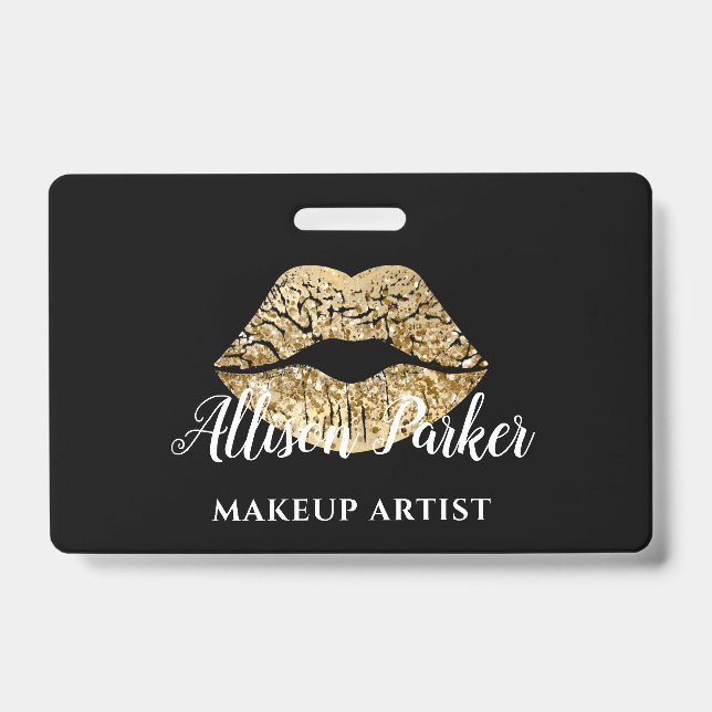 Badge Maquilleuse Black Gold Kiss Lips (Avant)