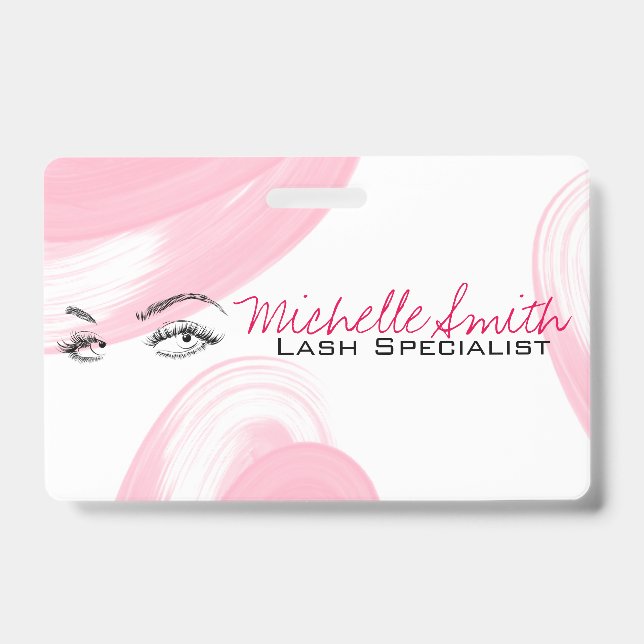 Badge Maquilleuse Extensions de Cils Cils Sourcils Rose (Avant)