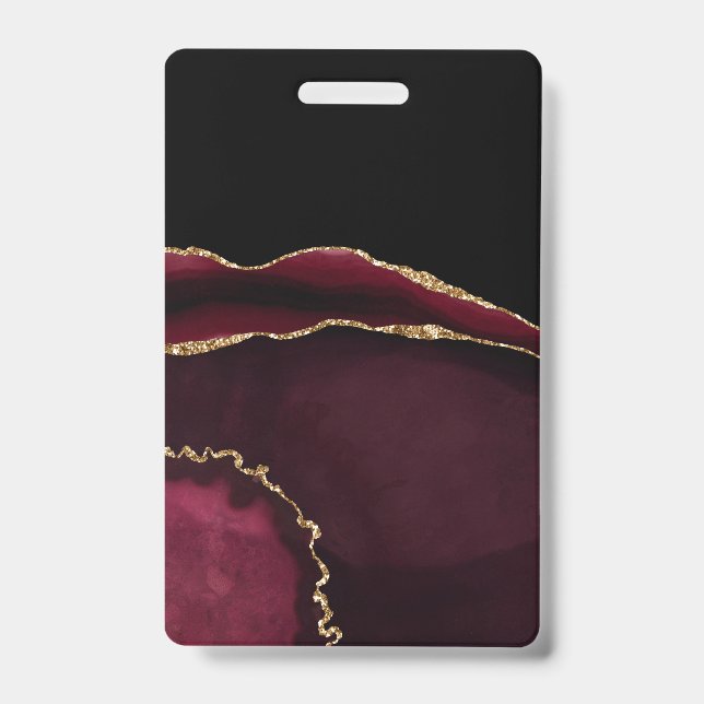 Badge Marbre Agate Chic Noir Violet Or Pailleté (Avant)