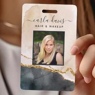 Badge Marbre Rose Noir Or Aquarelle Salon ID