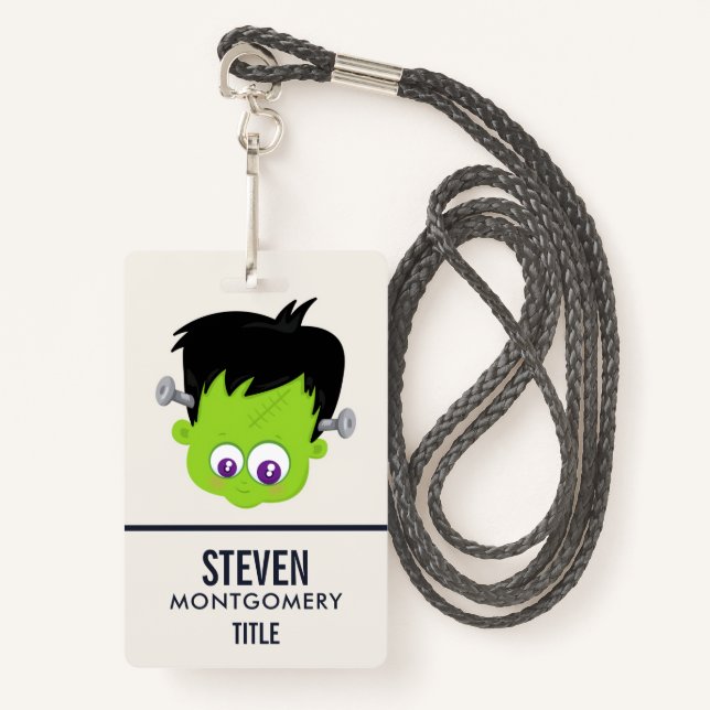 Badge Mare Green Frankenstein Monster face Halloween (Devant avec lanière)