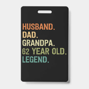 Badge Mari papa grand-père 62 ans 62e anniversaire homme