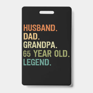 Badge Mari papa grand-père 65 ans 65e anniversaire homme