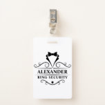 Badge Mariage Ring Sécurité Black Tuxedo Cravate<br><div class="desc">Bague de mariage Sécurité Clé de Cravate Tuxedo Noir sur Badge</div>