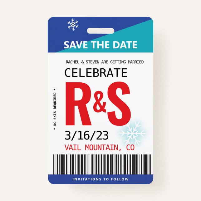 Badge Mariage Sauvegarder la date original Ski Lift Tick (Devant)