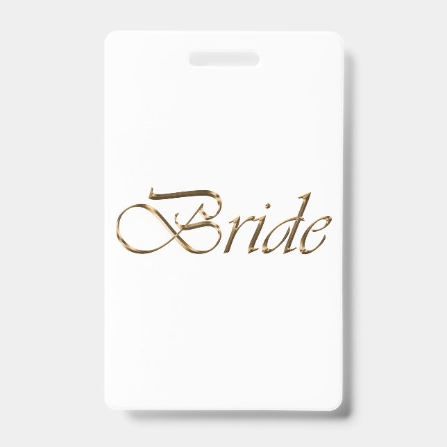 Badge Mariée or blanc calligraphie élégante id (Avant)