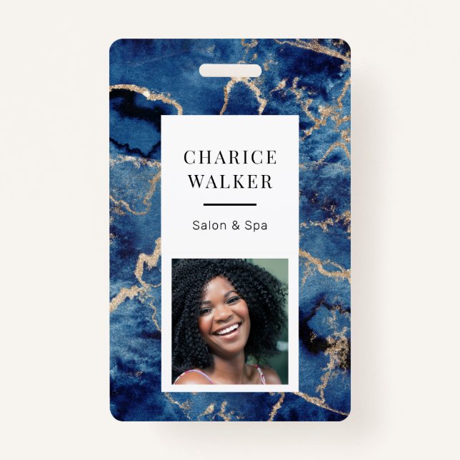 Badge marine bleu vagues côtier or salon photo nom (Devant)