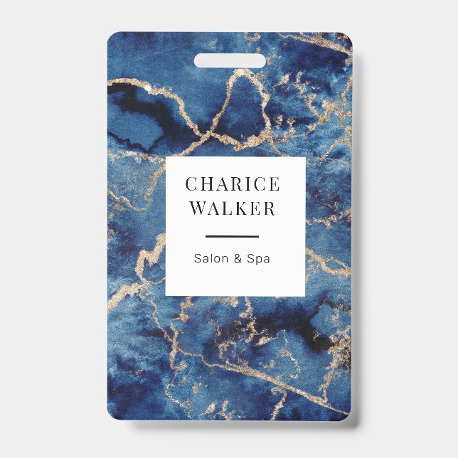 Badge marine bleu vagues or océan salon nom monogramme (Avant)