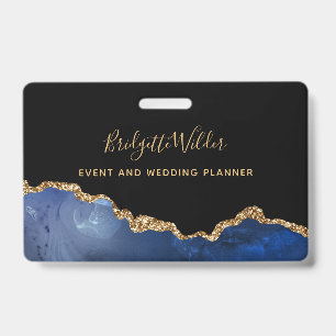 Badge Marine Blue Black Gold Foil Agate Event Planner Ba