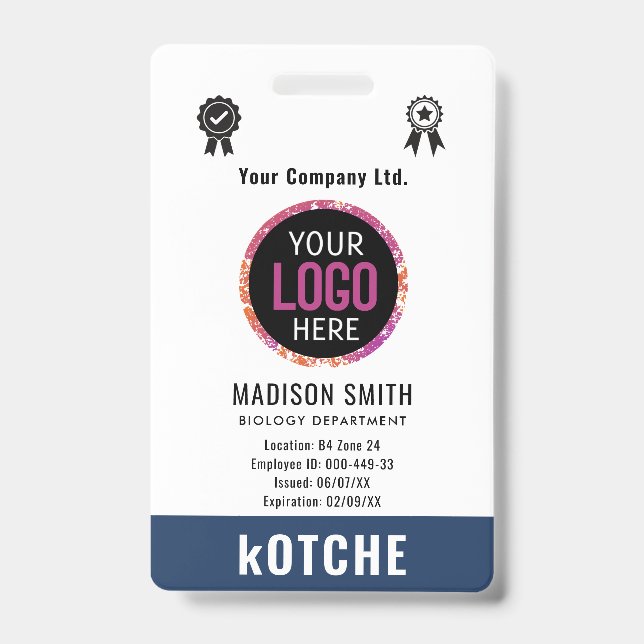 Badge Marine Blue Nom de l'employé Logo commercial kotch (Avant)
