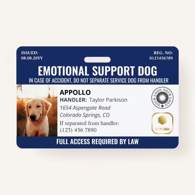 Badge Marine Blue Service Chien 2 Logo et ID photo (Devant)