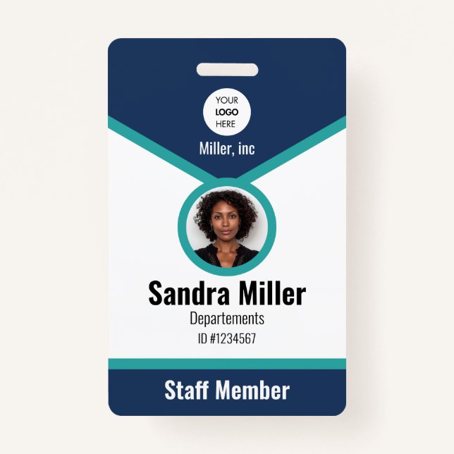 Badge Marine et turquoise | ID photo employé personnalis (Devant)