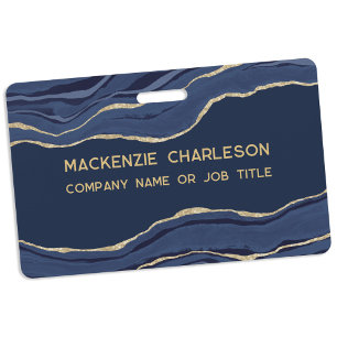 Badge Marine Marbre bleu Agate Géode Or Nom commercial I