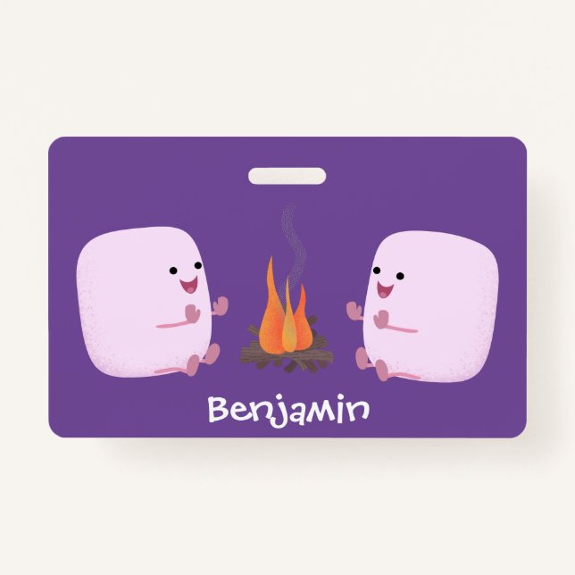 Badge Marshmallows mignons roses par dessin animé sur le (Devant)