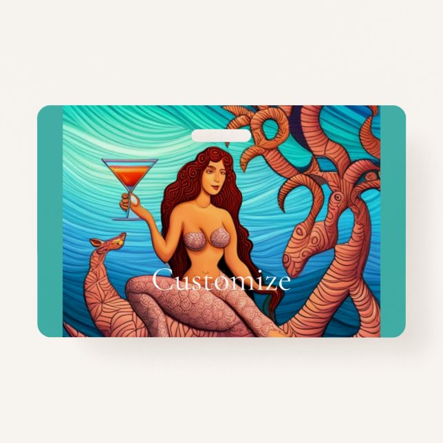 Badge Martini à cheveux longs Mermaid Thunder_Cove (Devant)