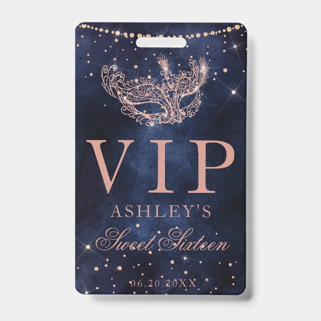 Badge Masque de masquerade rose or scintillant Sweet 16  (Avant)
