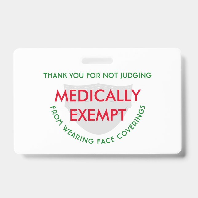 Badge Masque Visage Blanc Médicalement Exempté (Avant)
