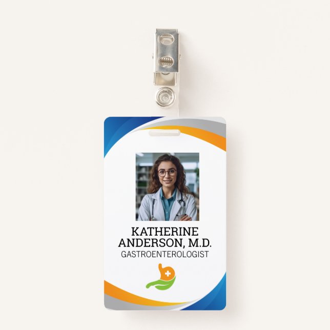 Badge Médecin souriant | Logo des gastroentérologues (Devant avec clip)