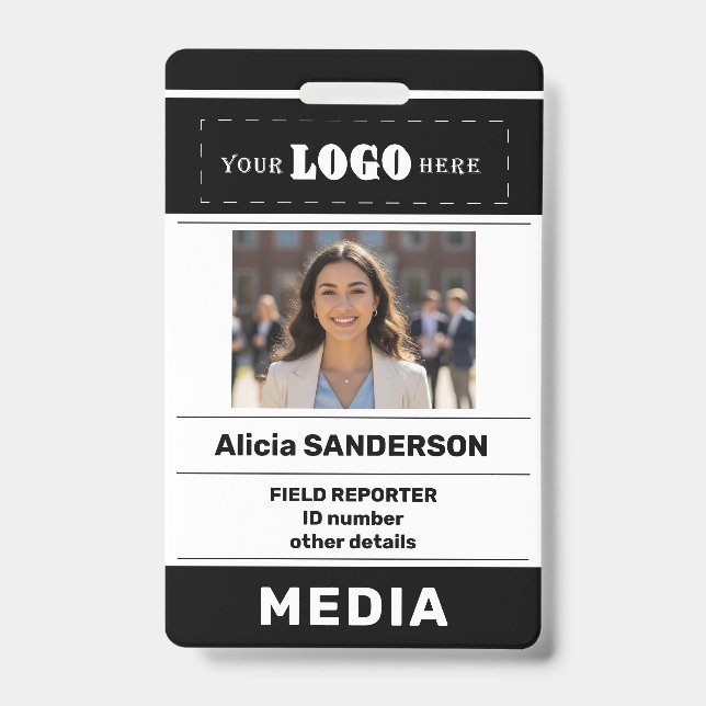 Badge Médias modernes presse logo personnalisé photo ID  (Avant)