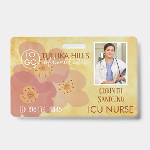 Badge Medica Photo ID Douce Florale Cœurs