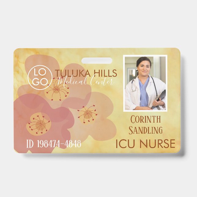 Badge Medica Photo ID Soft Floral Hearts (Face)