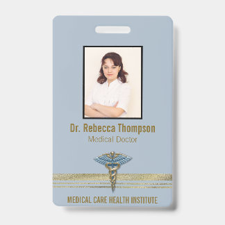 Badge Médicale bleu clair Caduceus Gold Foil Strips ID